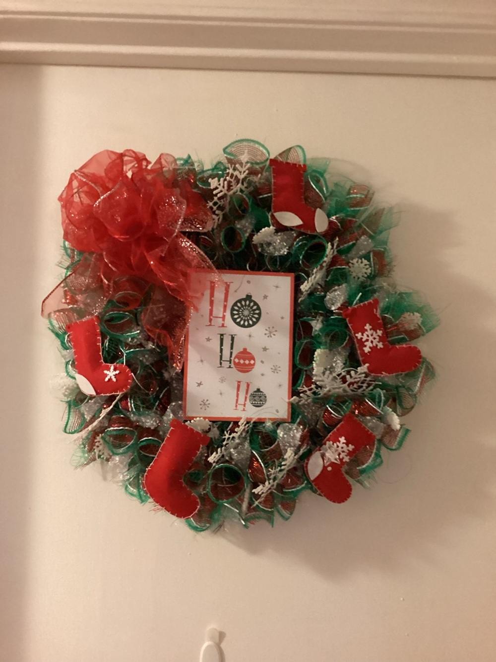 Homemade Christmas wreath with battery operated lights